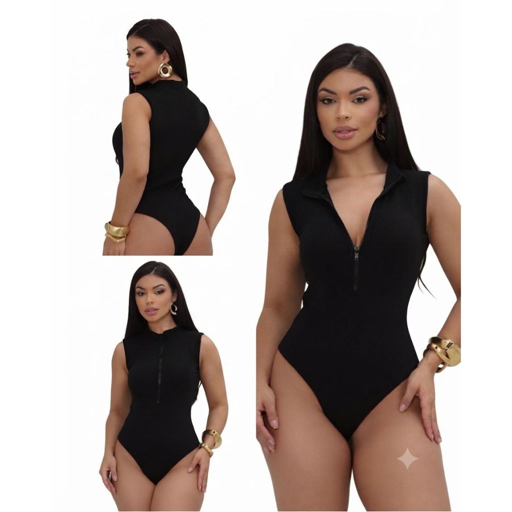 Body Canelado Com Zíper Frontal Feminino Regata  Bori Blusa Feminino Moda Feminina P M G GG
