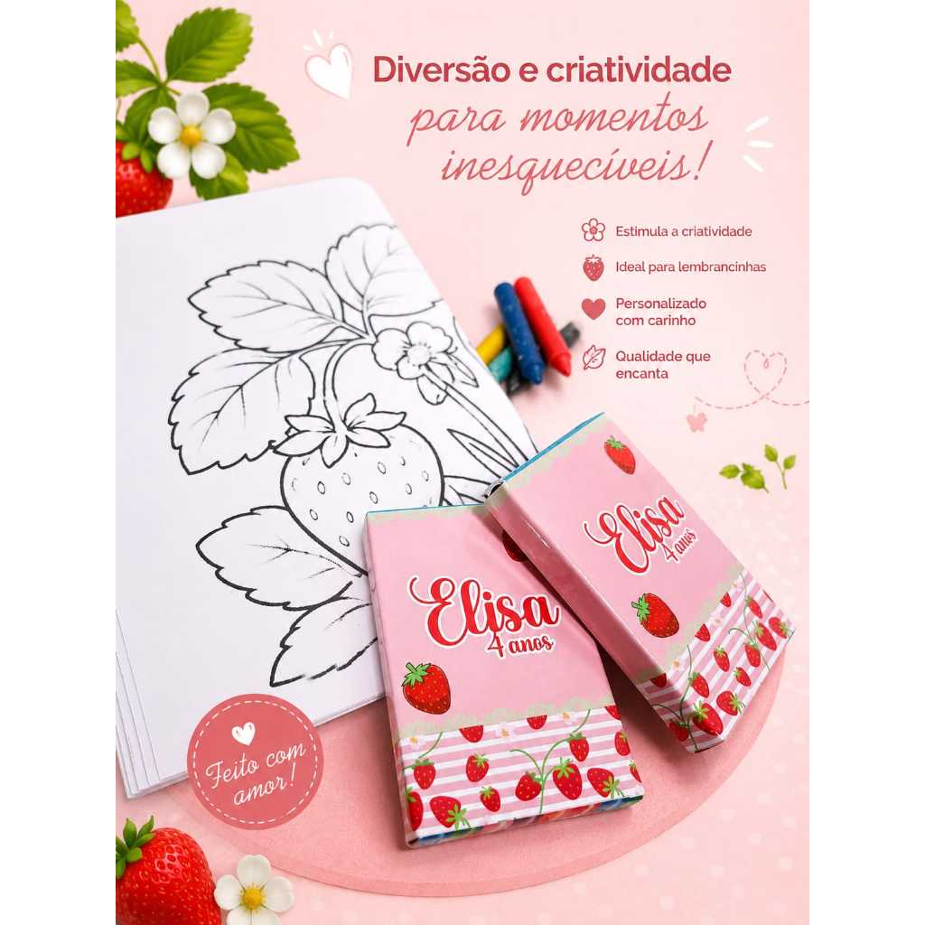 Kit Colorir Morango /  Moranguinho lembrancinha personalizada, desenhos para colorir, Lembrancinha de Aniversário