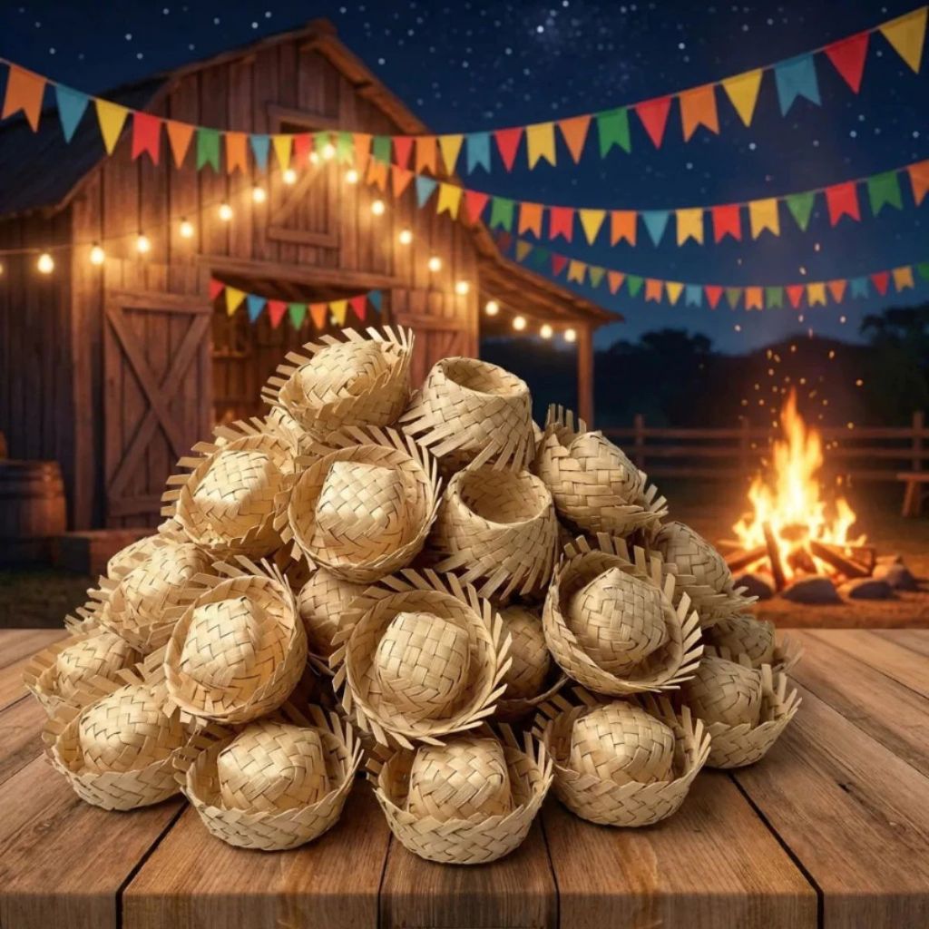 Mini Chapéu De Palha 20 Unidades Festa Junina São João Chapeuzinho Desfiado Malandrinho Decoração