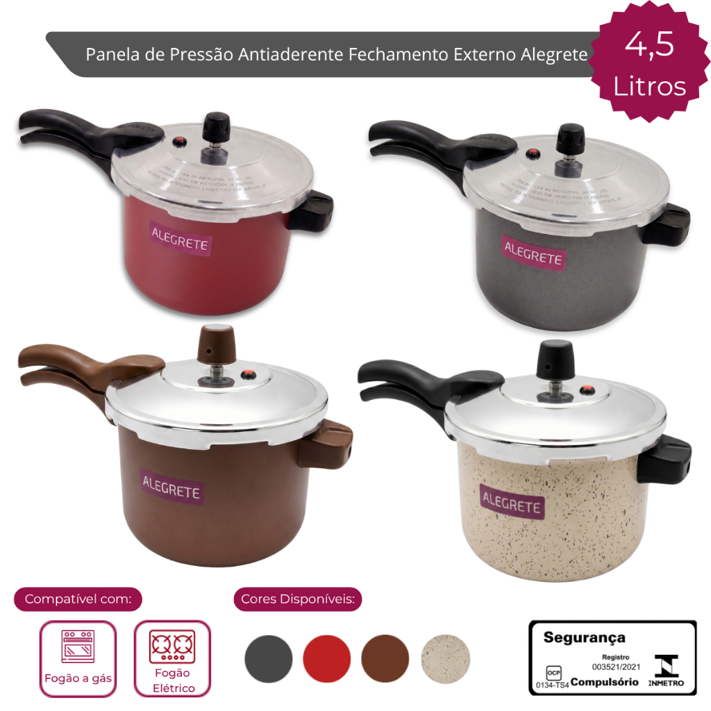 Imagem Panela Pressão 4,5 Litros Fechamento Externo Antiaderente