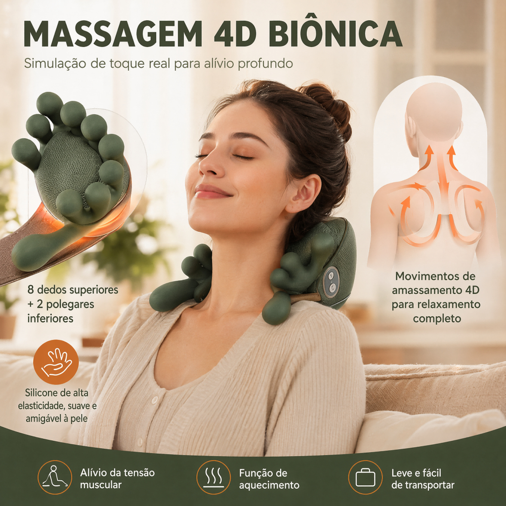 Massageador Cervical 4D Elétrico com Aquecimento para Pescoço e Ombros Recarregável Portátil — imagem 2 de 2