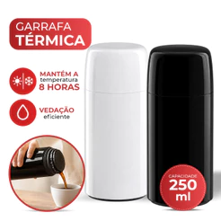 Garrafa Térmica de Água Mini 250ml Firenze Preta Branca Bege Tampa Rosqueável Café Chá Invicta
