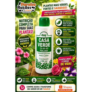 Fertilizante Foliar Casa Verde Dimy 120ml – Adubo Líquido 15-05-05 para Vasos, Hortas e Jardins