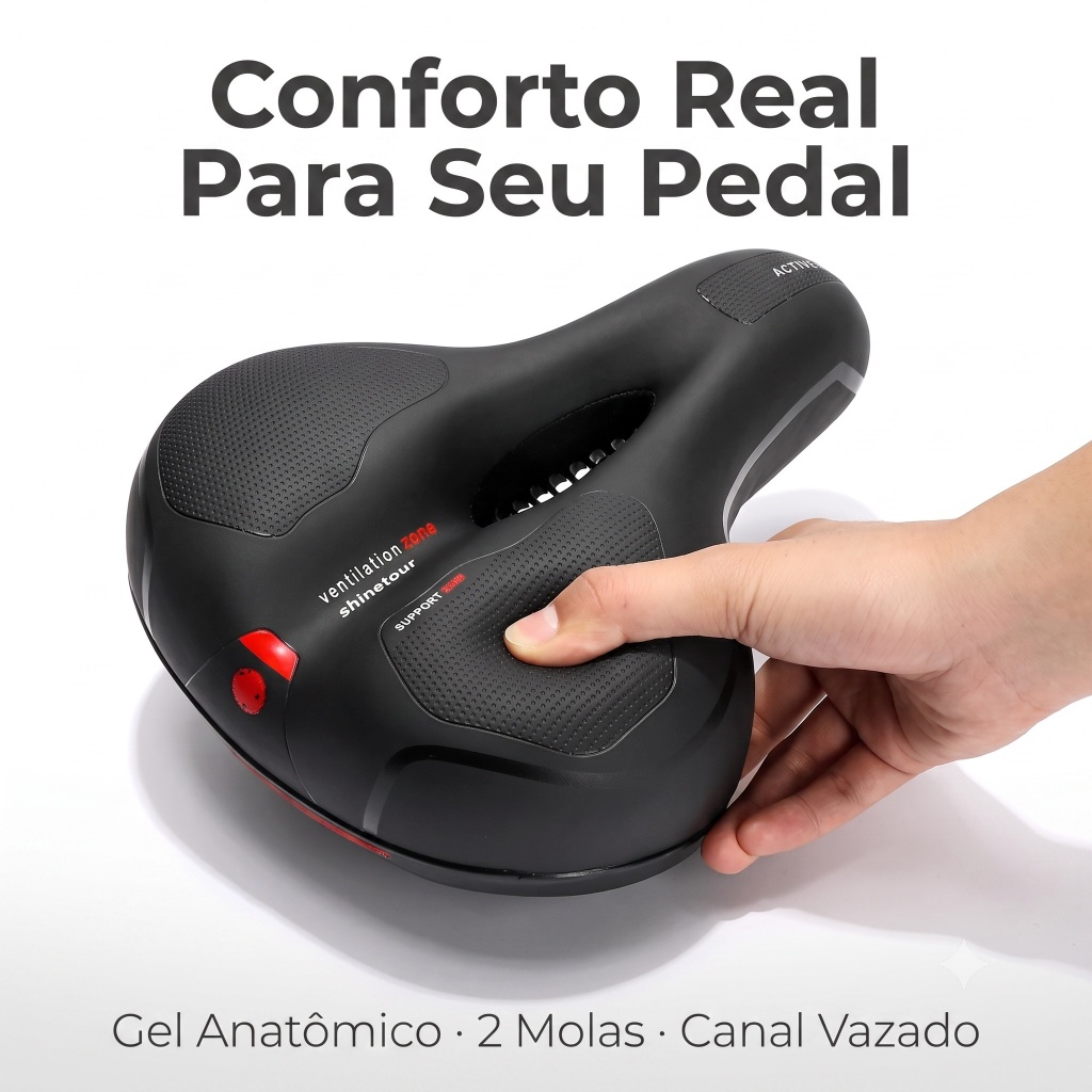 Banco Selim Bicicleta Confortável Gel Macio Largo Anatômico Amortecimento Duplo Molas Canal Vazado