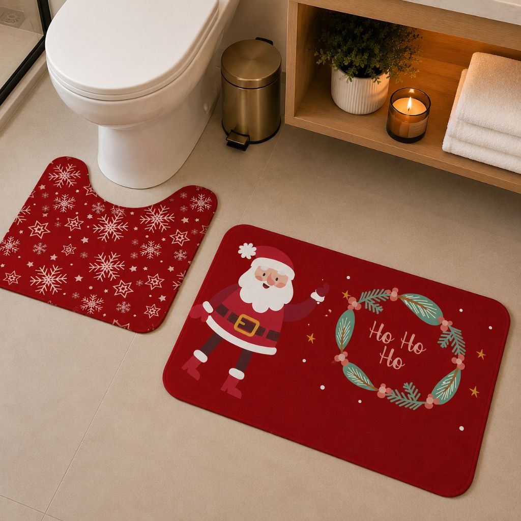 Jogo de Tapete para Banheiro Natalino Flocos de Neve Direto de Fabrica ENVIO RÁPIDO!