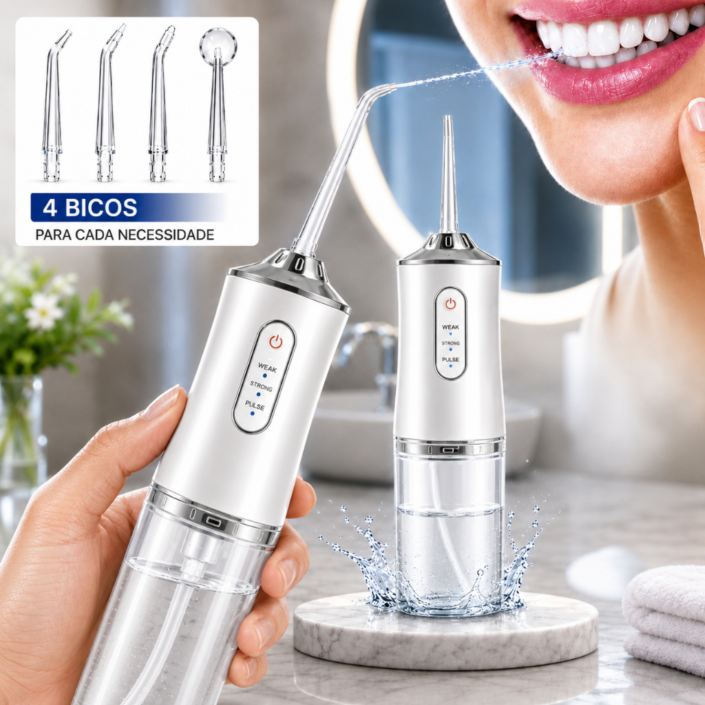 Irrigador Oral Portátil Fio Dental Elétrico 220ML 3 Modos Recarregável Limpeza Profunda Dental