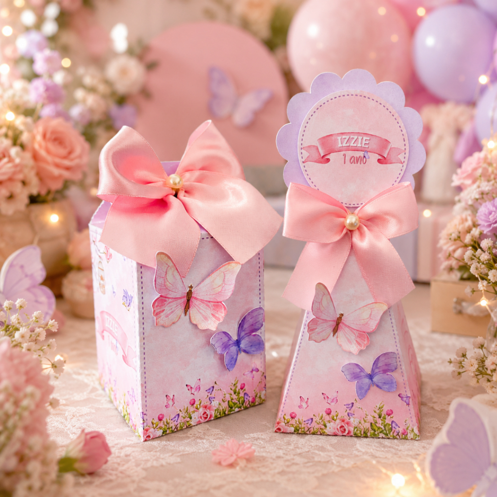ENVIO RÁPIDO Caixa Milk e Pirâmide Jardim encantado | Jardim das borboletas | Kit festa | Lembrancinhas | Personalizados