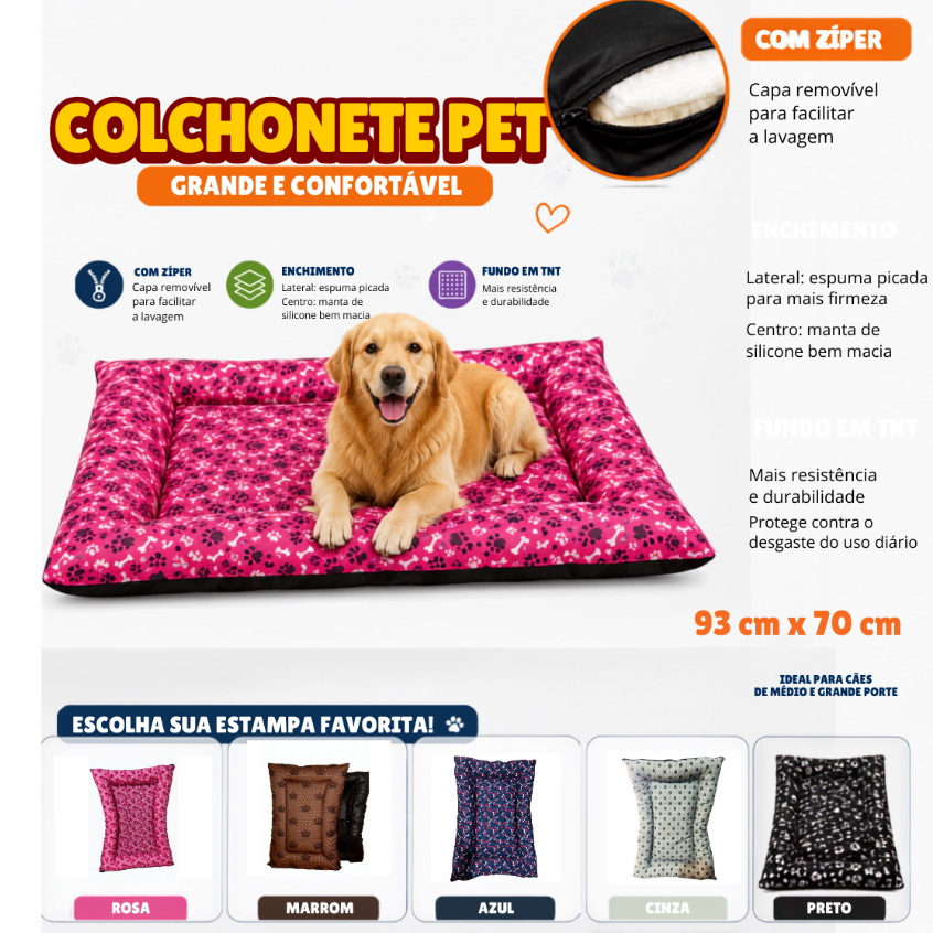 Cama Colchonete para pet Cachorro Gato Grande 93 x 70 cm