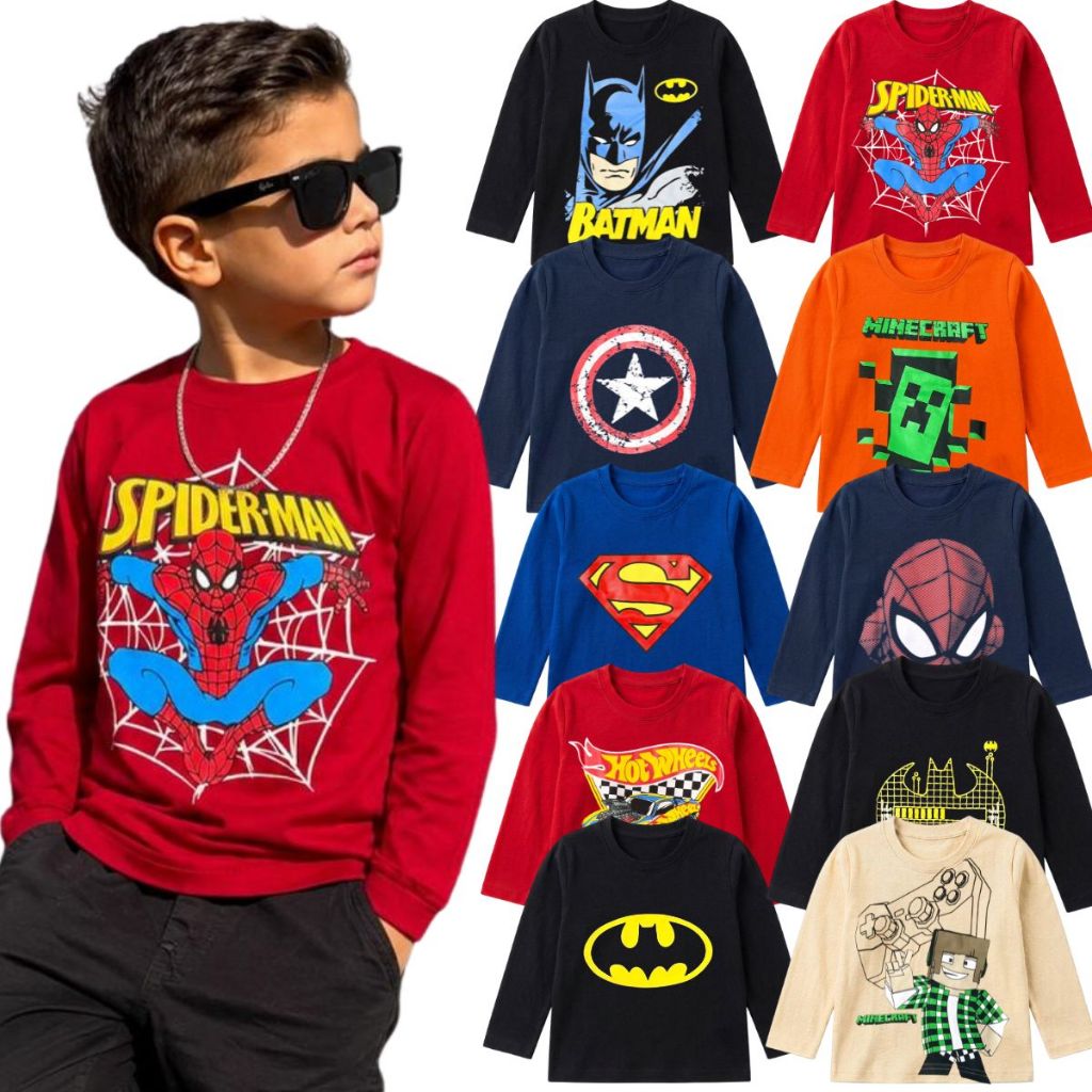 Camiseta Infantil Manga Longa Menino 100% Algodão Tamanho 04 ao 08 | Roupa Infantil Menino | Blusa Manga Comprida