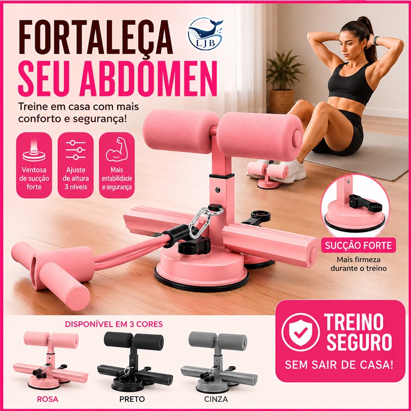 Barra Abdominal Ventosa Dupla Fortes 3 Ajustes Protege Barriga Joelhos Casa Academia Resistente JFQ