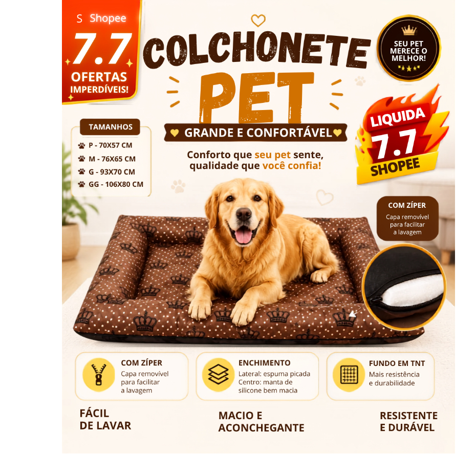 Cama Colchonete Colchão para pet Cachorro Gato Grande Medio e Pequeno porte
