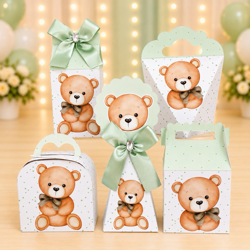 Kit Chá Revelação - Chá de Bebê Ursinho - Baloeiro Verde Caixinhas para festa infantis lembrancinhas de aniversario mimo