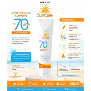 Protetor Solar FPS 70 SunCare UVA+UVB Toque Seco Resistente à Água 150ml