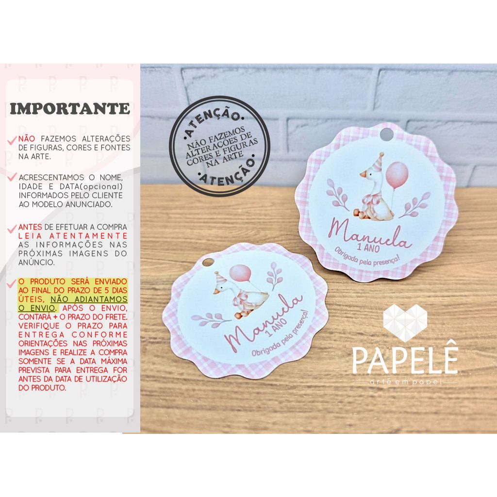 Tag Personalizada para Lembrancinha Patinho/ Ganso ROSA - 5 cm