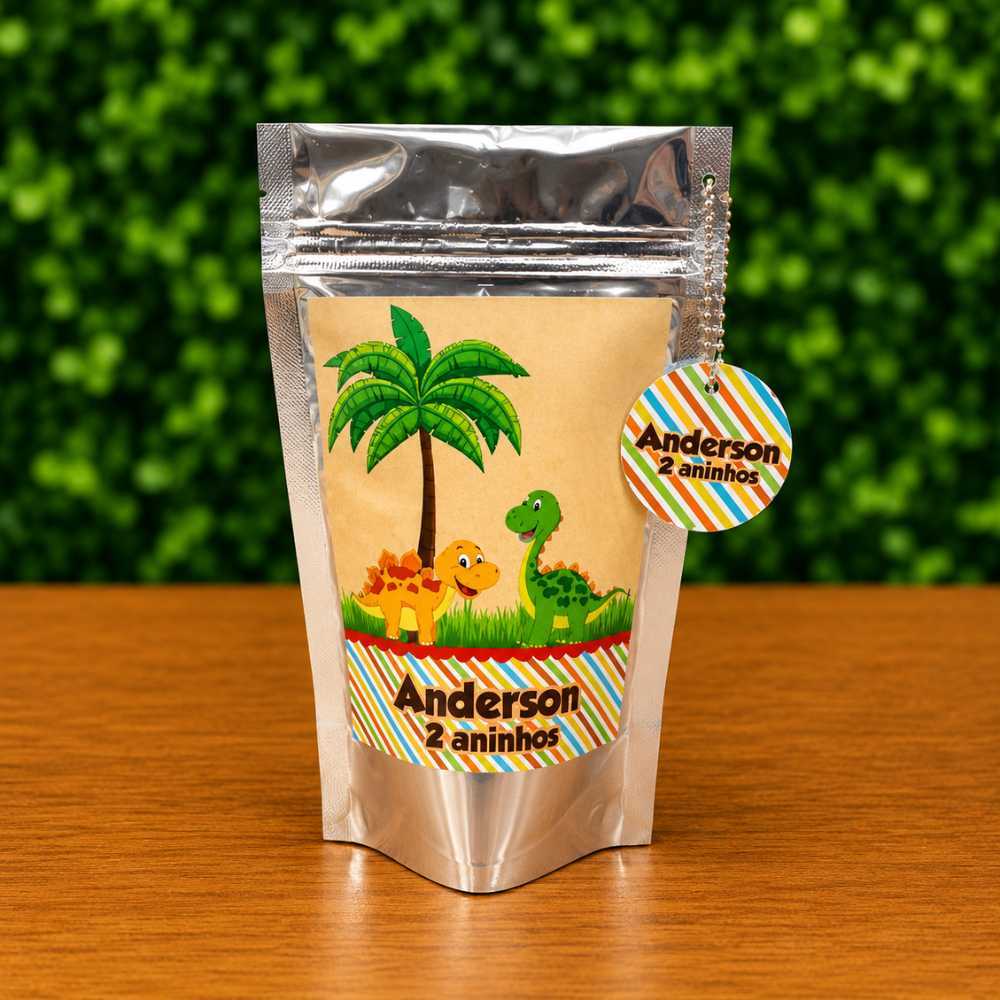Saquinho Metalizado Ziplock Dinossauro Baby Personalizado /Lembrancinha de Festa /Aniversário