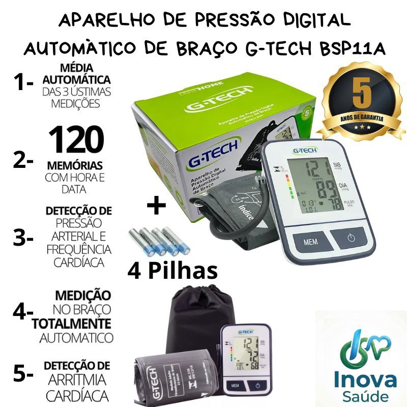 Aparelho Medidor De Pressão Digital De Braço G-tech Bps11A Automático Com Pilhas E Estojo