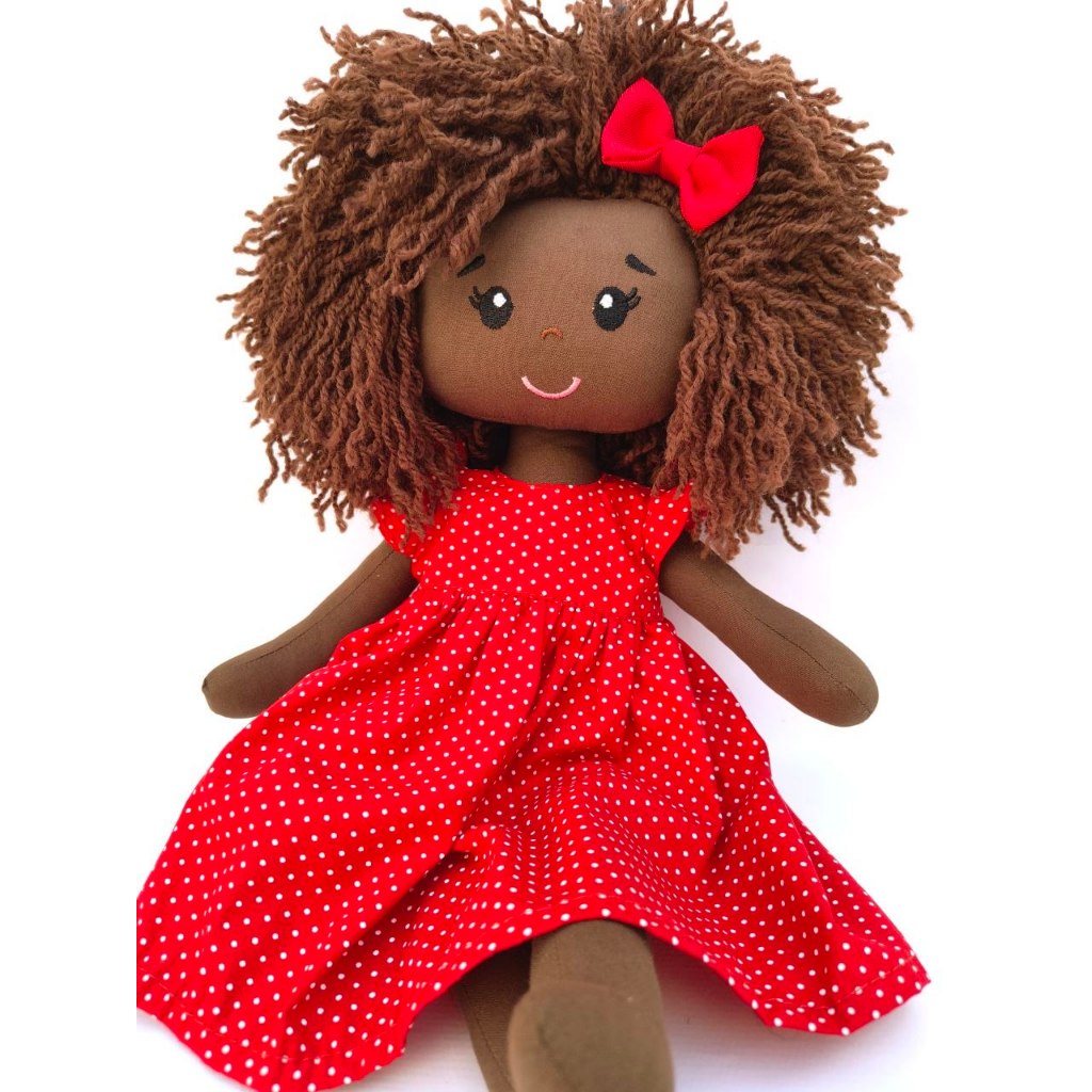 BONECA DE PANO NEGRA ARTESANAL 40cm | Vestido com Velcro | BRINQUEDO, AFRO
