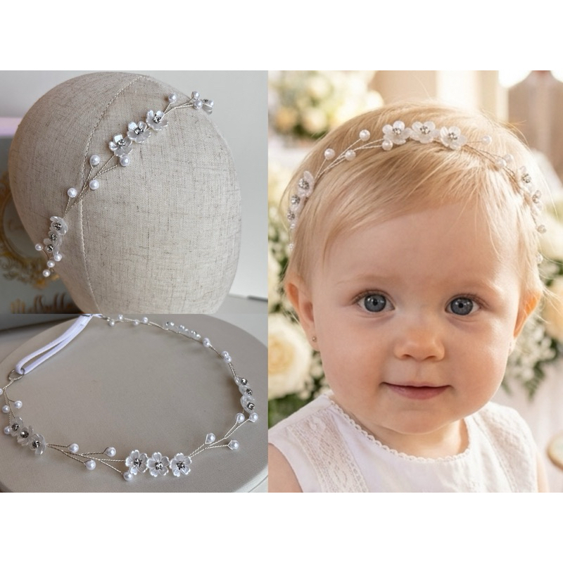 Tiara Agnes pérolas, tiara de cabelo infantil,tiara batizado, daminhas