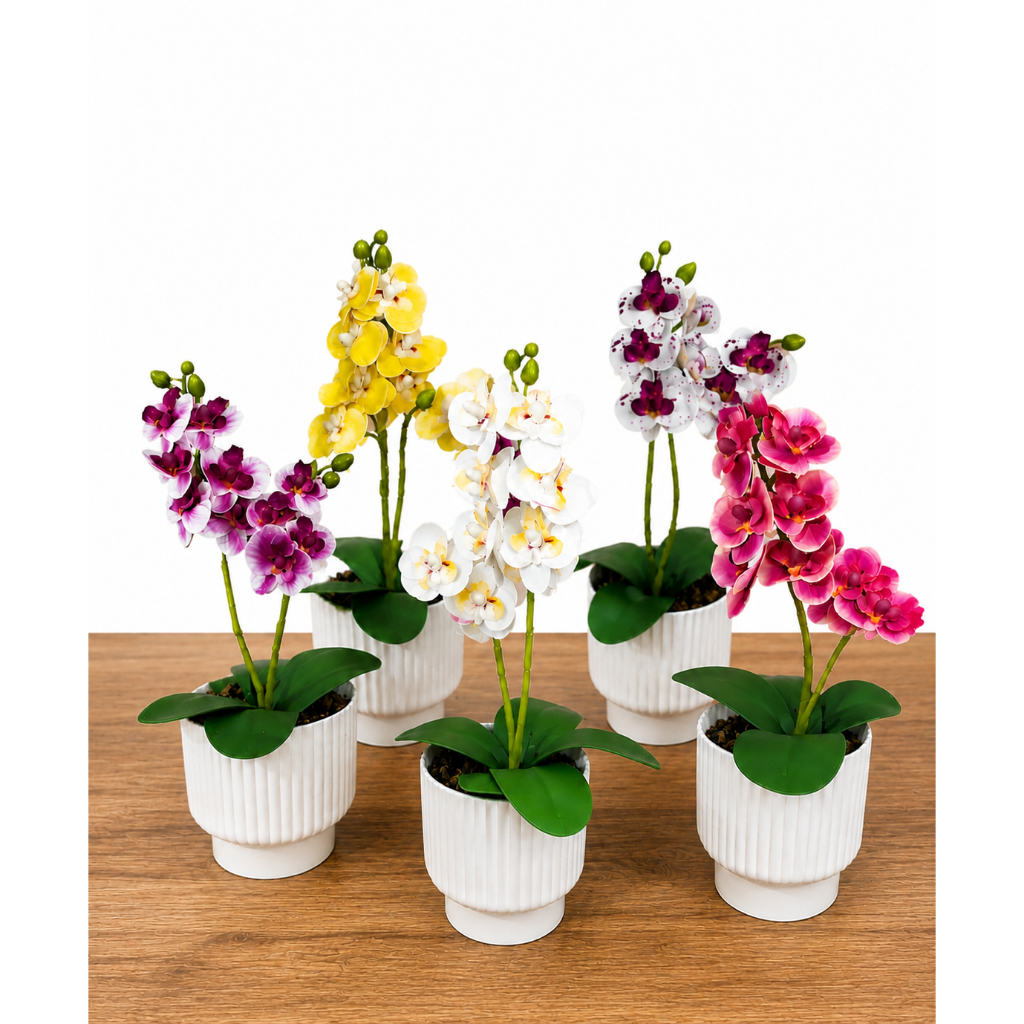 Vaso Orquídea 02 Hastes Artificial Decoração Flores Várias Cores