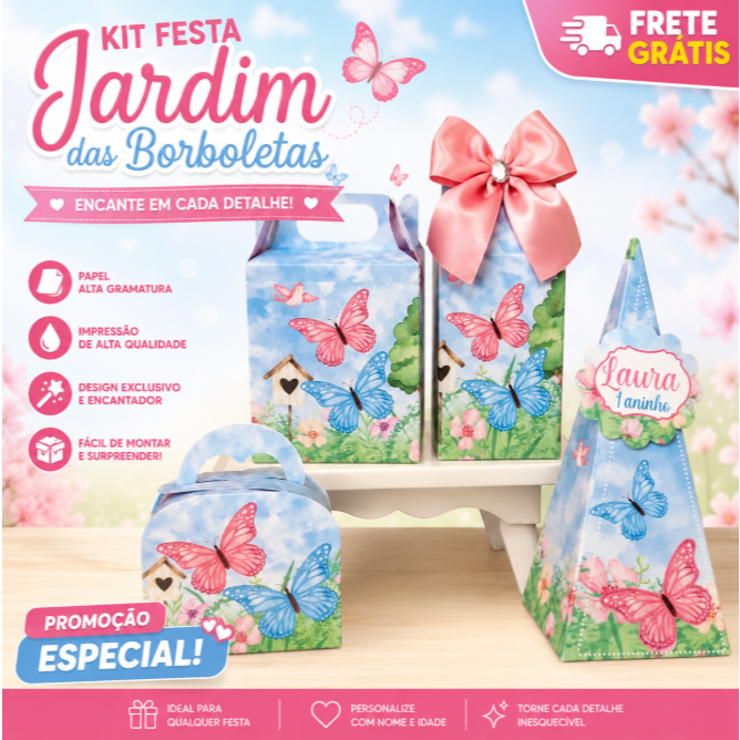 KIT FESTA JARDIM DAS BORBOLETAS| PERSONALIZADOS LEMBRANCINHAS CAIXINHAS PARA DECORAÇÃO BORBOLETAS | PEGUE E MONTE