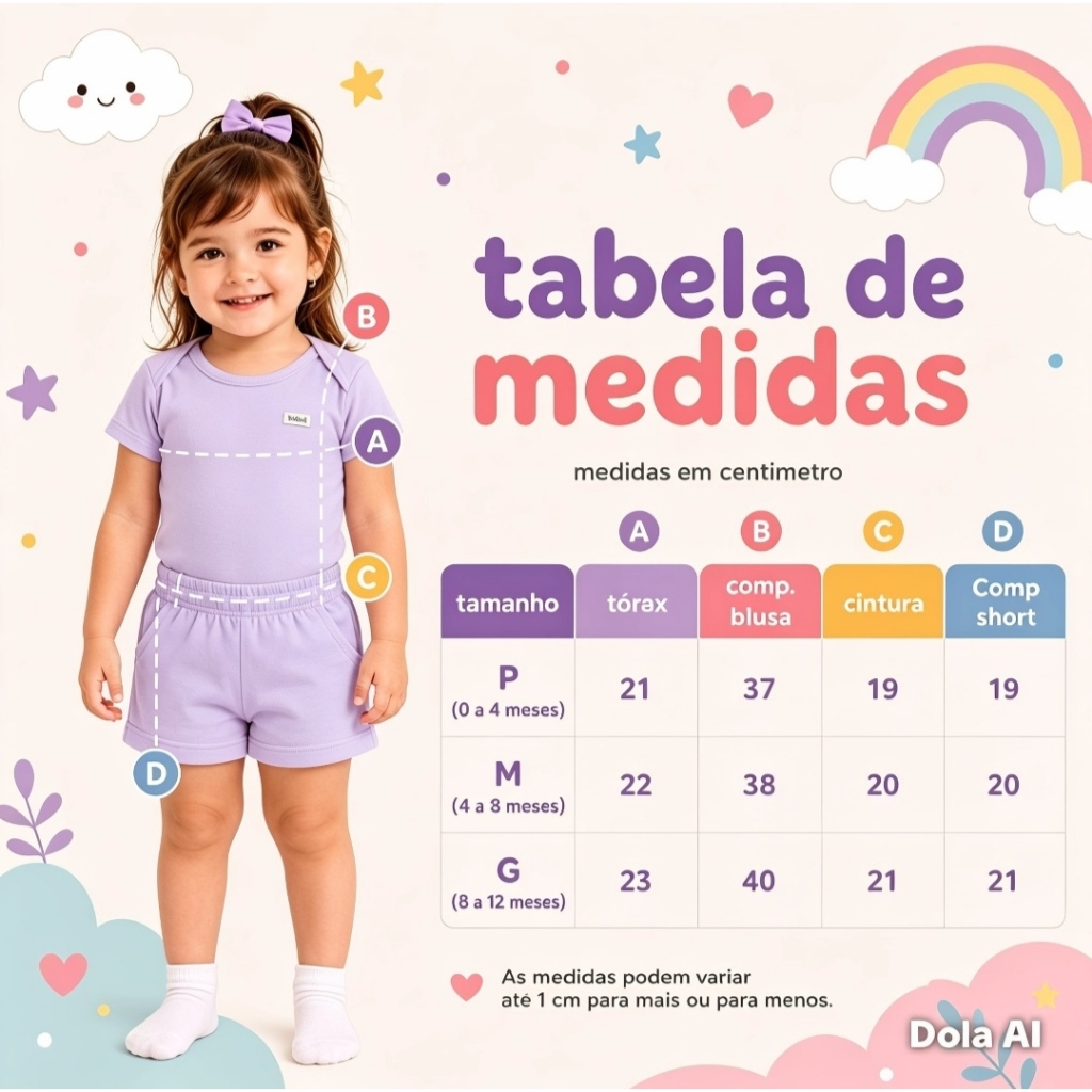 Kit 4 Peças Body Manga Curta e Shortinho Bebe Infantil Menina e Menino