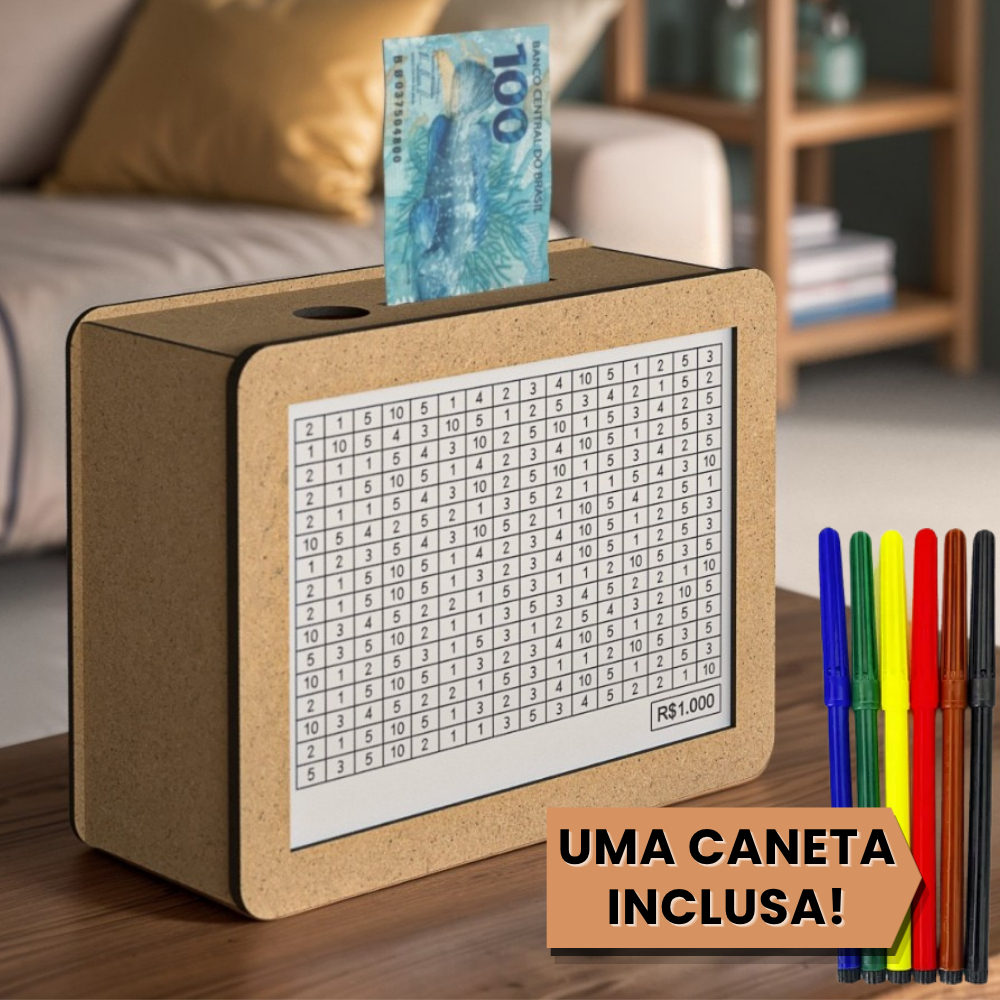 Cofre Desafio 5Mil/10Mil/20Mil Caixa de Dinheiro /MDF / Método Japonês / Poupança / Depósitos