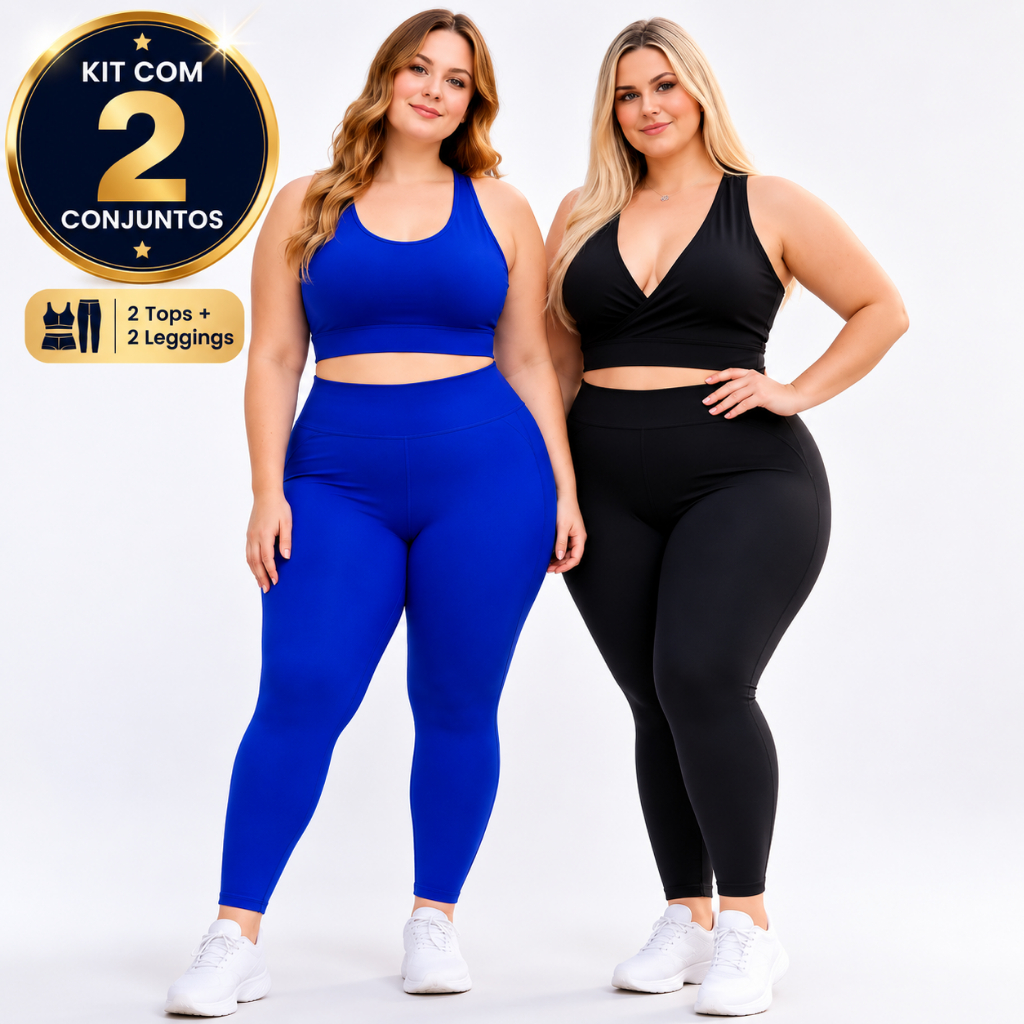 Conjunto Academia Plus Size Feminino Legging e Top sustentaçao Suplex Com Bolso Cintura Alta zero Transparencia