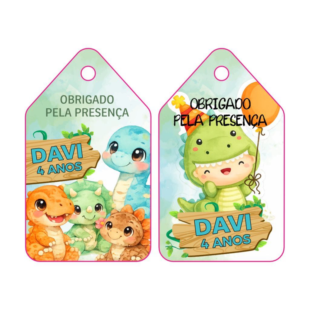Kit Tags Personalizadas para Lembrancinhas Dinossauro Baby | Festa Infantil