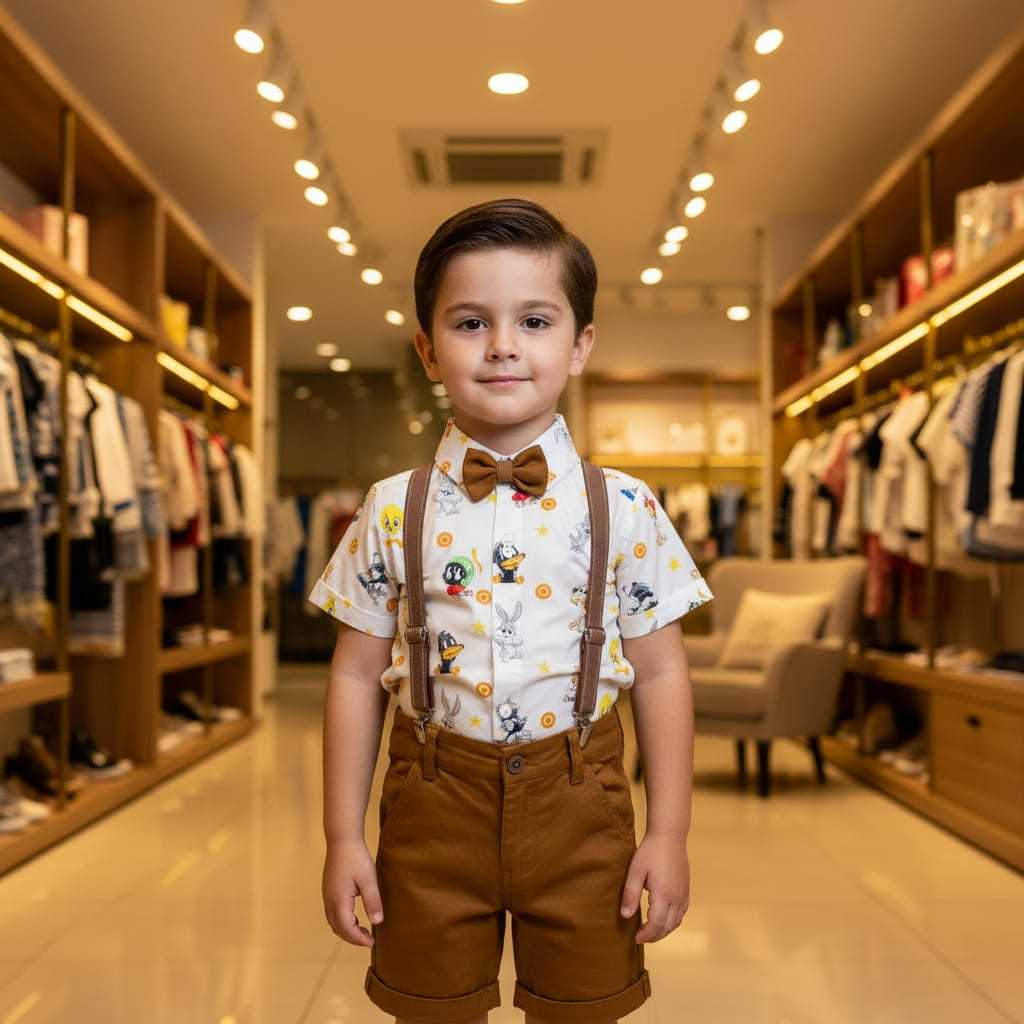 Conjunto Menino Luxo Temático Looney Tunes Baby + Bermuda Caramelo (