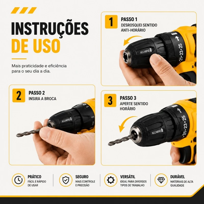 Furadeira de Impacto e Parafusadeira Profissional 25V Brushless Bivolt — foto 2