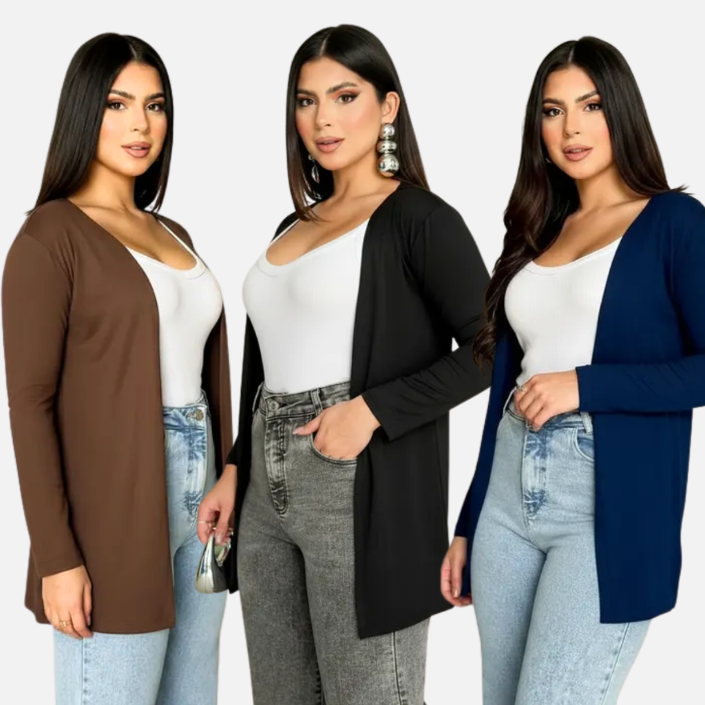 Casaco Casaquinho Cardigan Feminino Kimono Manga Longa Aberto Roupa de Frio