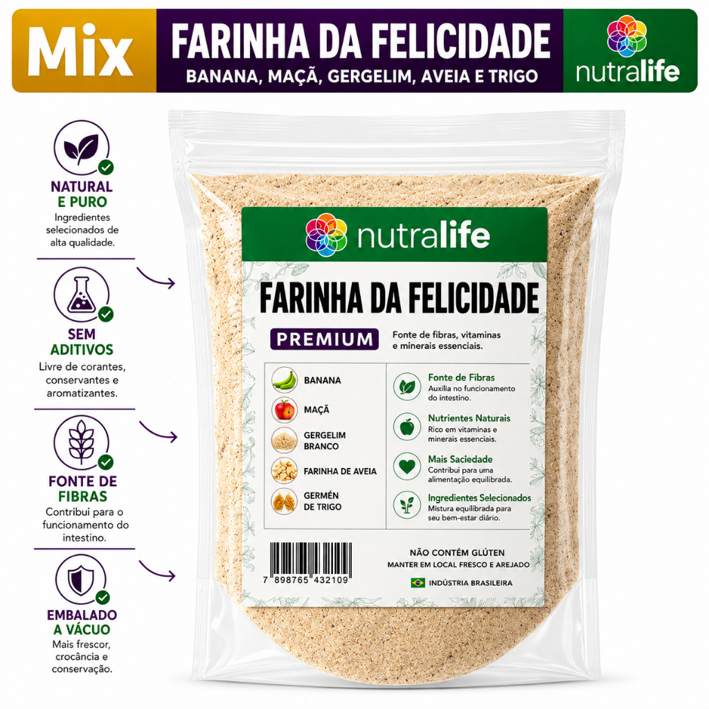 Farinha de Banana Verde com Fibra de Maçã e Gergelim