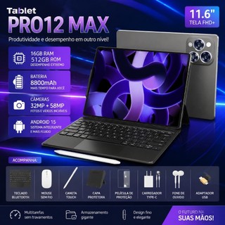 Galaxy Tablet PRO12 MAX 11.6" FHD+ 16GB RAM+ 512GB ROM 8800mAh Android 15 5G + Bluetooth 5.0 Câmeras 32MP+58MP Tablet PC