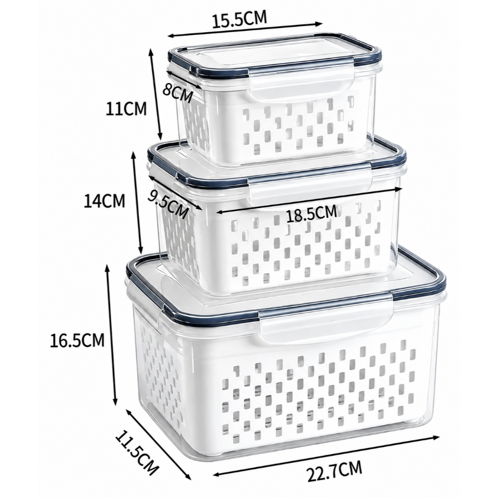 Kit 3 potes Organizadores Geladeira Organizador Alimentos Vegetais Cozinha Moderna