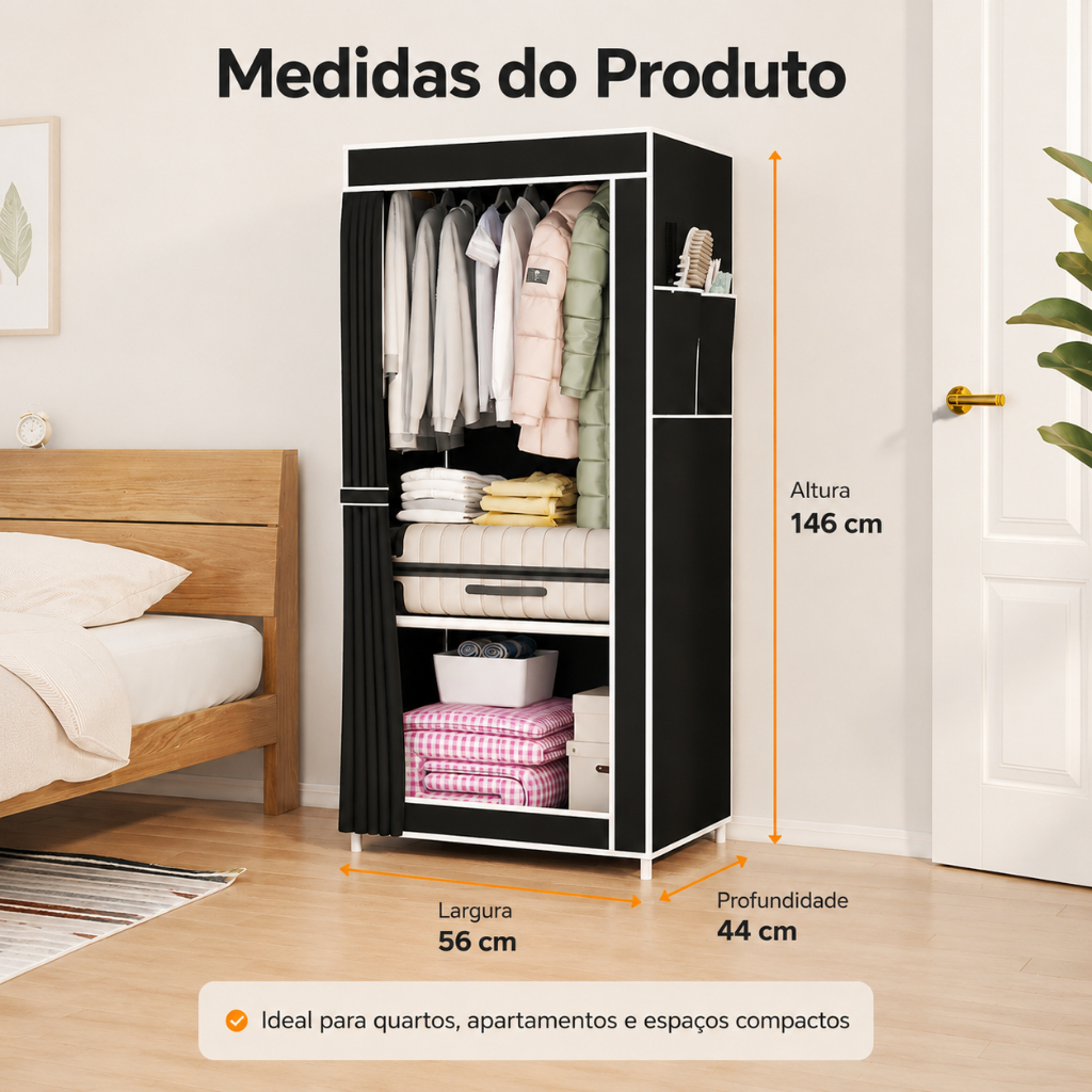 Detalhes do Easy-to-Assemble Guarda Roupa, Black Guarda Roupa Solteiro 146x56x44 cm,à Prova de Poeira Guarda Roupa de Solteiro