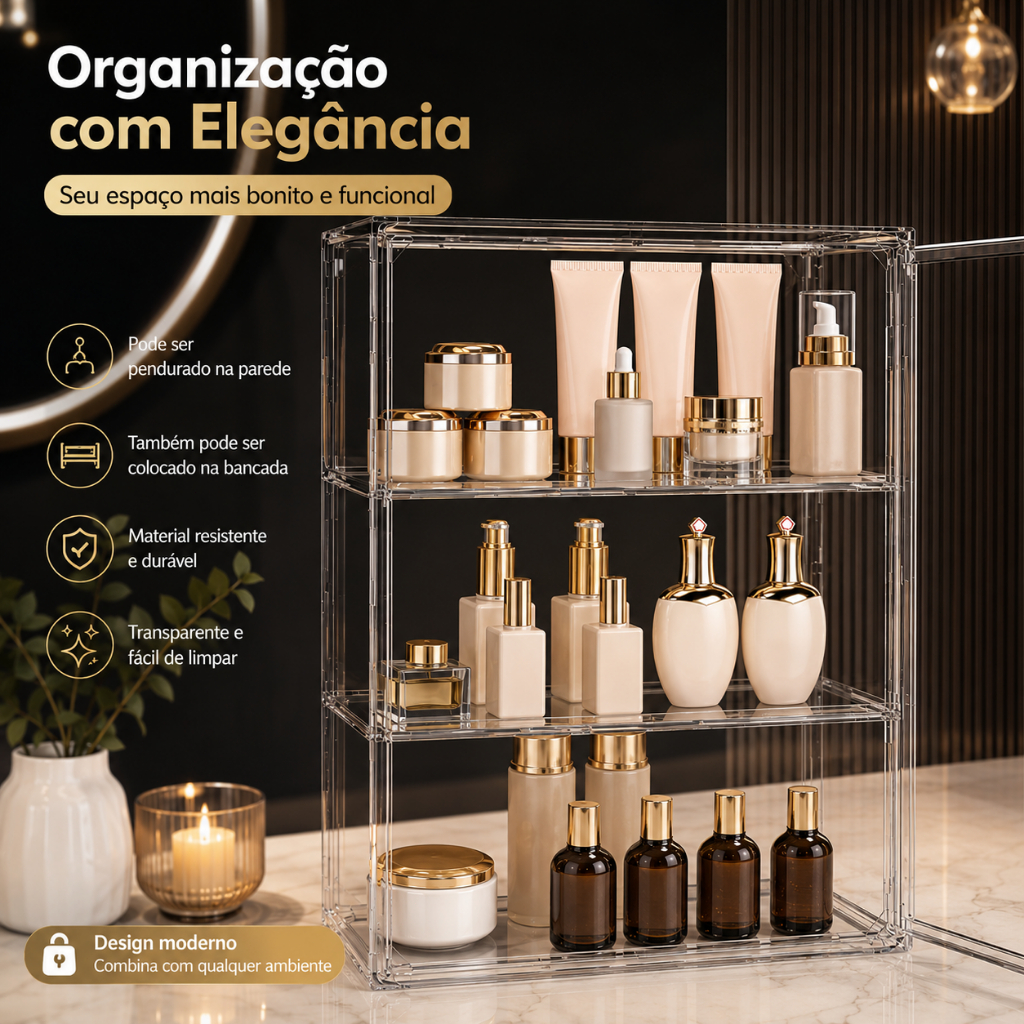 Caixa Organizadora De Mesa Em Acrílico Grande Transparente Com Tampa Antipoeira, Para Câmeras E Produtos Digitais