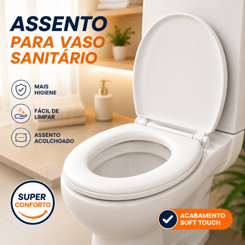 Assento Sanitário Almofadado Oval Universal Macio Tampa de Vaso Banheiro