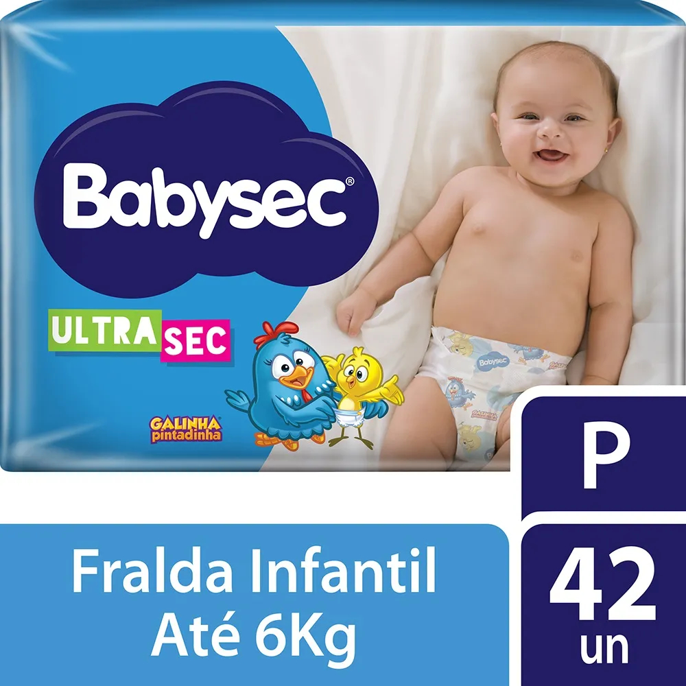 Fralda Babysec UltraSec Galinha Pintadinha Tamanho P 42 Unidades Proteção Até 12h Antivazamento