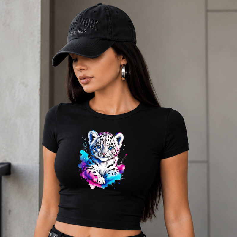 Blusinha Camiseta Baby Look Baby Tee Coladinha Feminina Suplex Estilosa Confortável e Leve Estampada Tigrinho