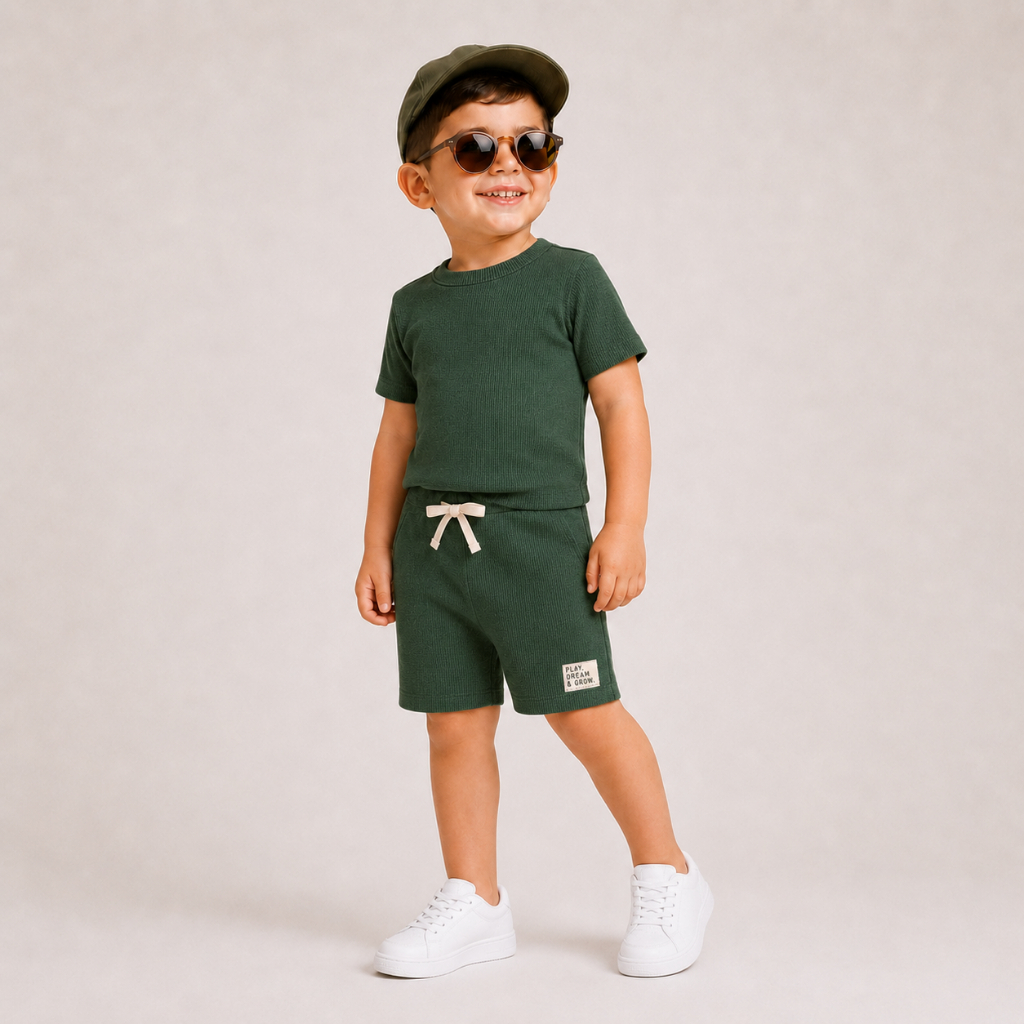 Conjunto Infantil Menino 1 a 3 Anos | Piquê Texturizado com Camiseta e Shorts - streetwear Blogueirinho