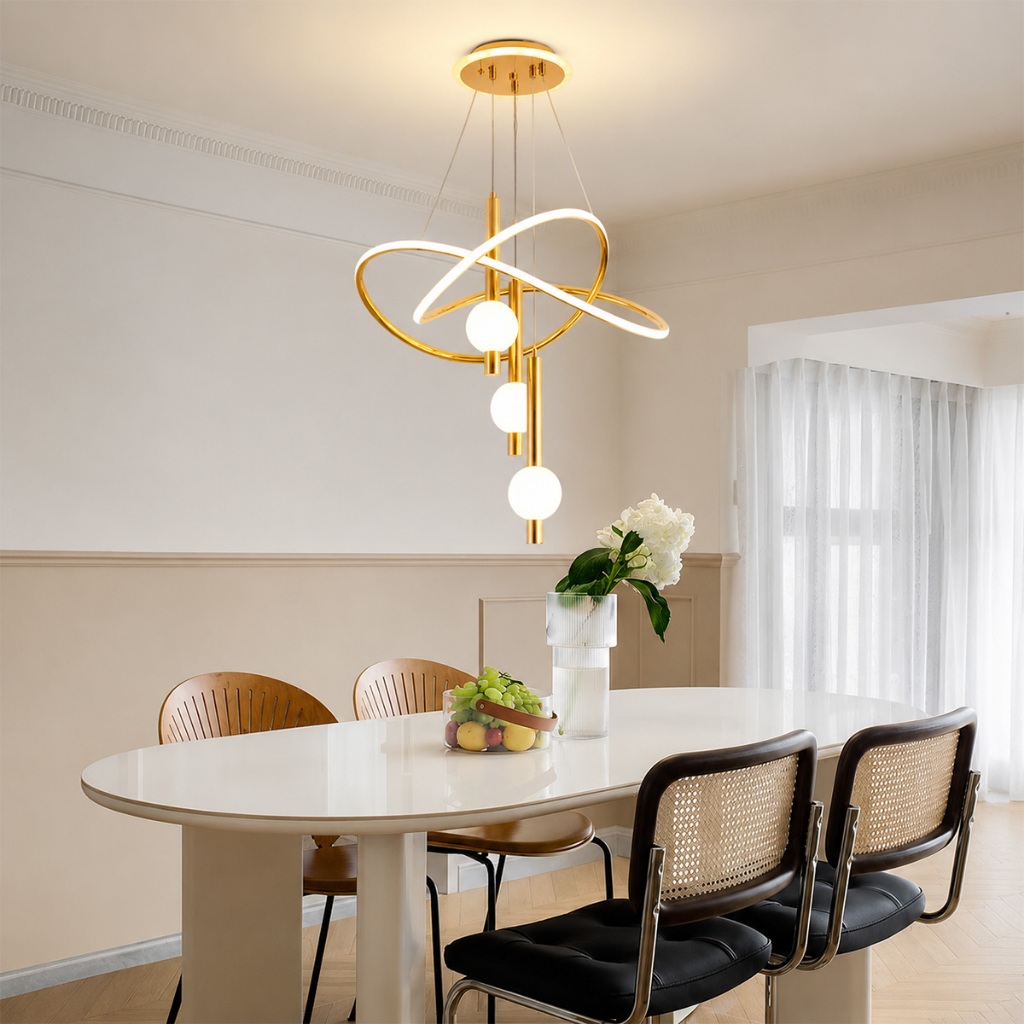 YESOP Lustre Pendente LED 75W Moderno Dourado Luxo 3 Cores Sala Estar Jantar Aju