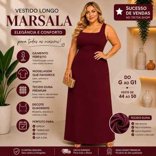 Vestido Plus Size Longo Feminino Liso com Lastex nas Costas Elegante Confortavel G GG G1