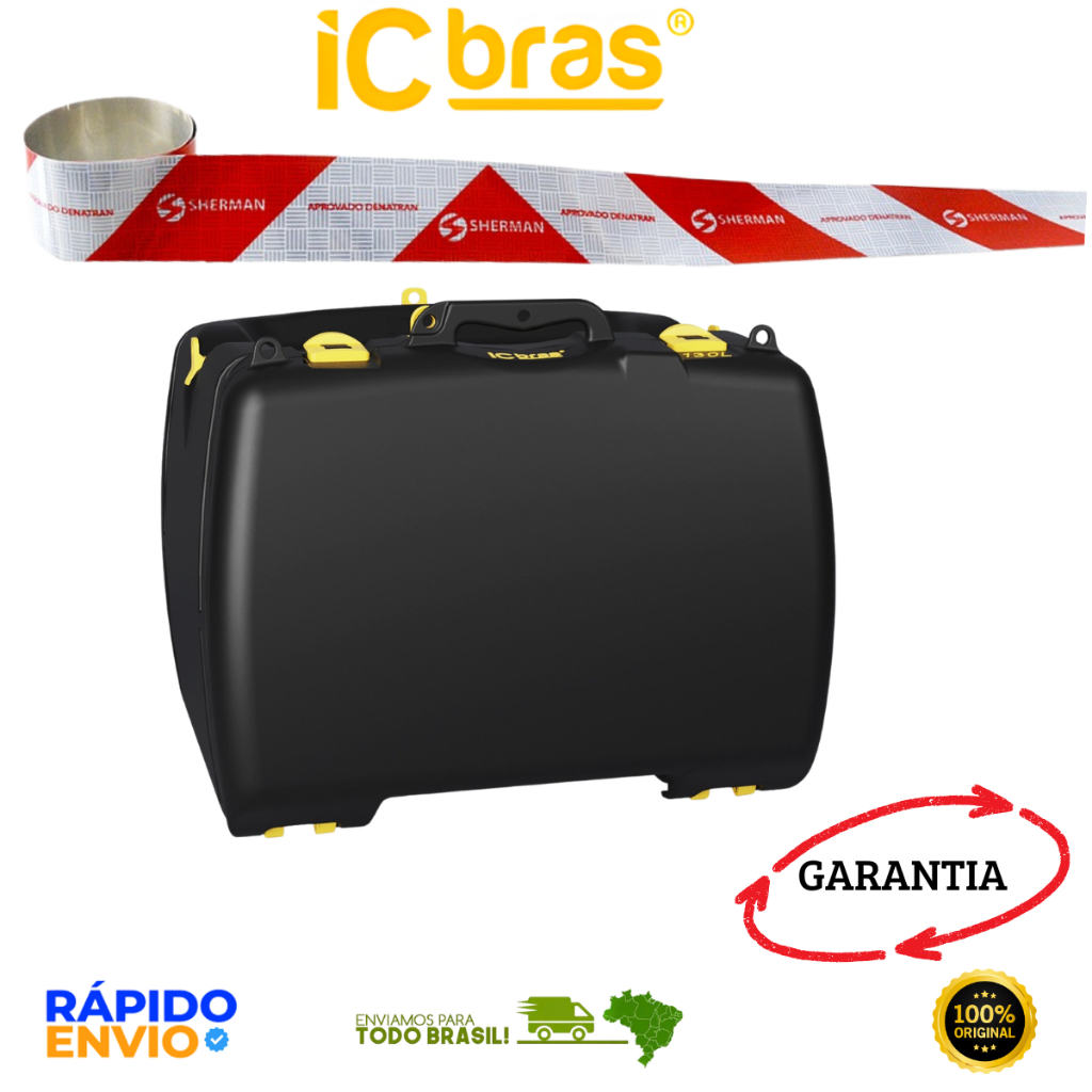 Caixa Baú 130 Litros Para Moto Bauleto Com Prateleira e Faixa Reflexiva ICBRAS Motoboy Delivery