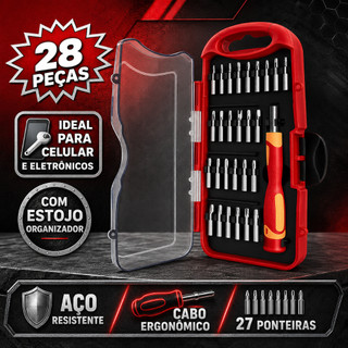 Kit Chave de Precisão 28 Peças com Estojo - Jogo Chaves Ponteiras para Celular Eletrônicos Notebook Óculos Reparo