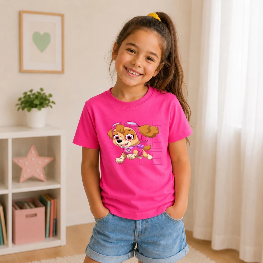 Camiseta Infantil Skye Patrulha Canina Adulto Unissex Camisa Estampada Blusa Menina Personagem Kit Mãe E Filha Aniversár