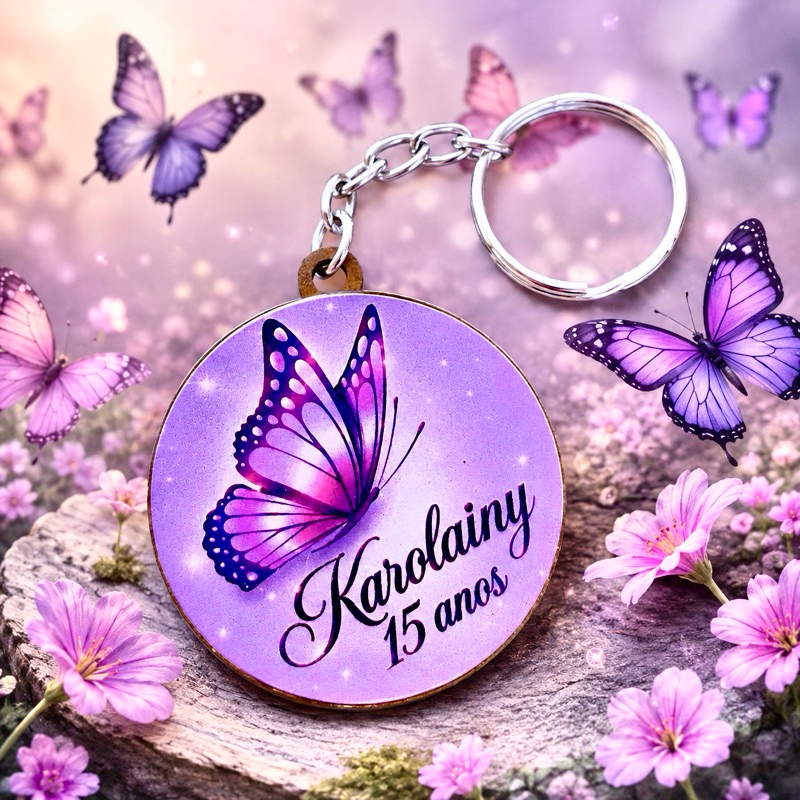 Kit Chaveiro Borboleta MDF adesivado, decoração, festa — imagem 2 de 2