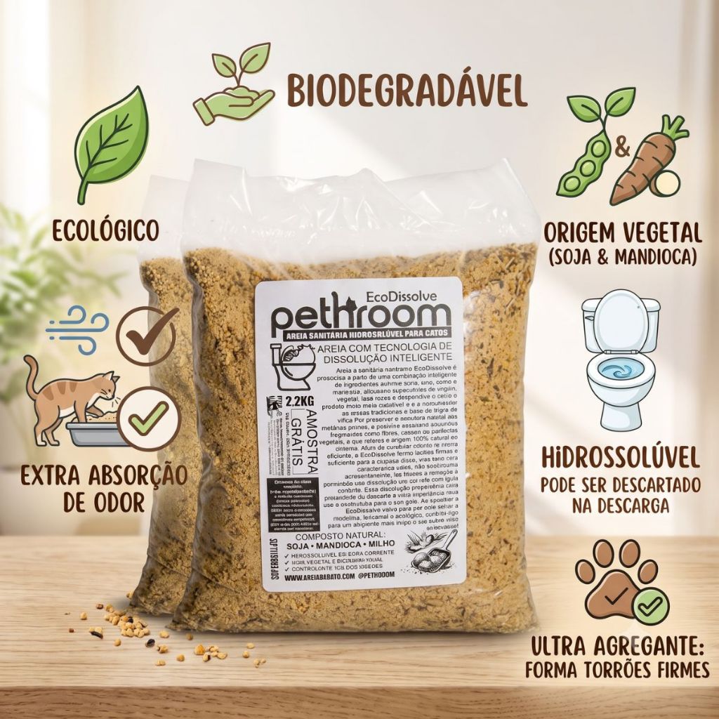 Combo 2 Granulado Sanitário Para Gato Soja Biodegradavel Hidrossoluvel Natural 4,4kg