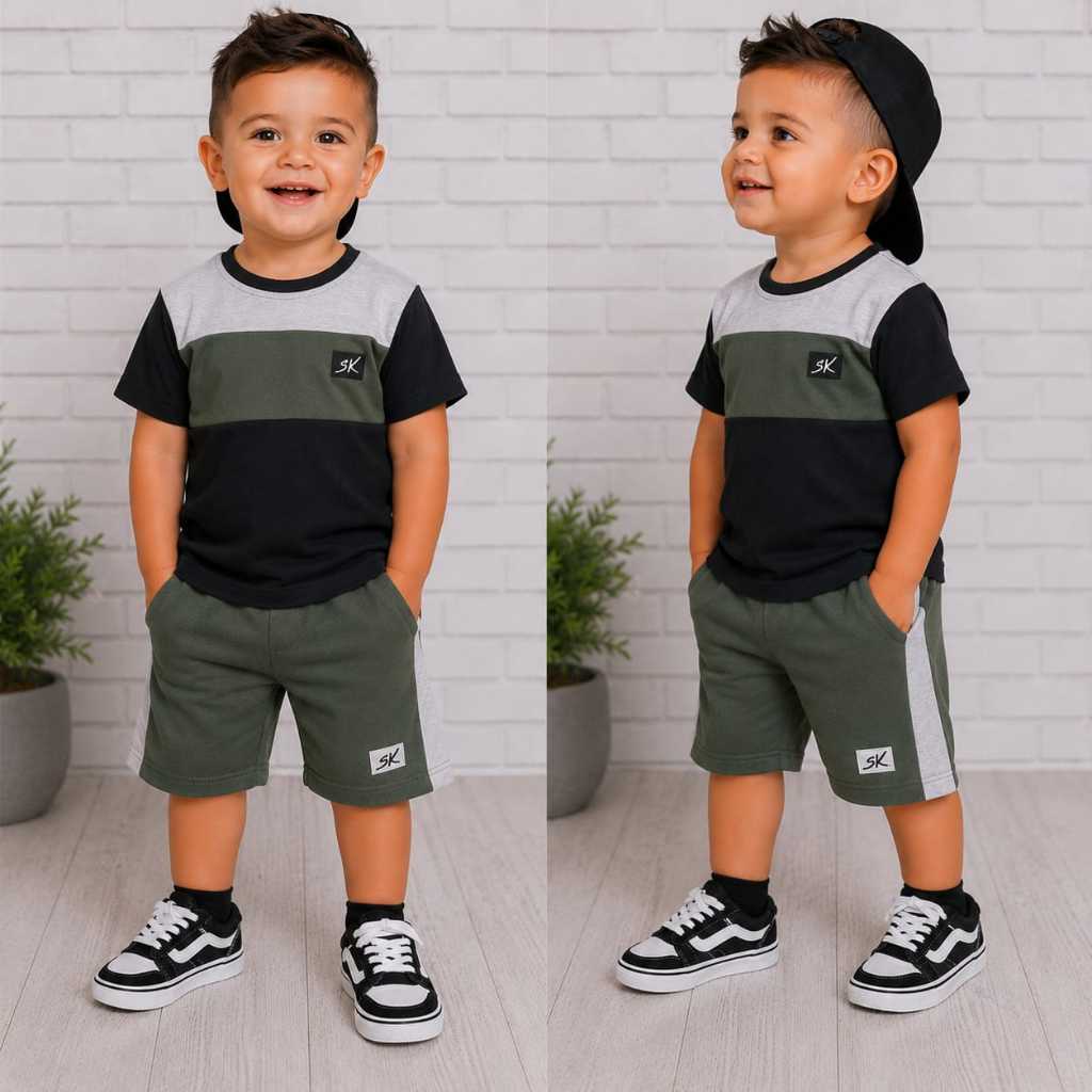 Conjunto Bebê Infantil Estiloso Blogueirinho Blusa + Bermuda Veste 1 ao 4 anos
