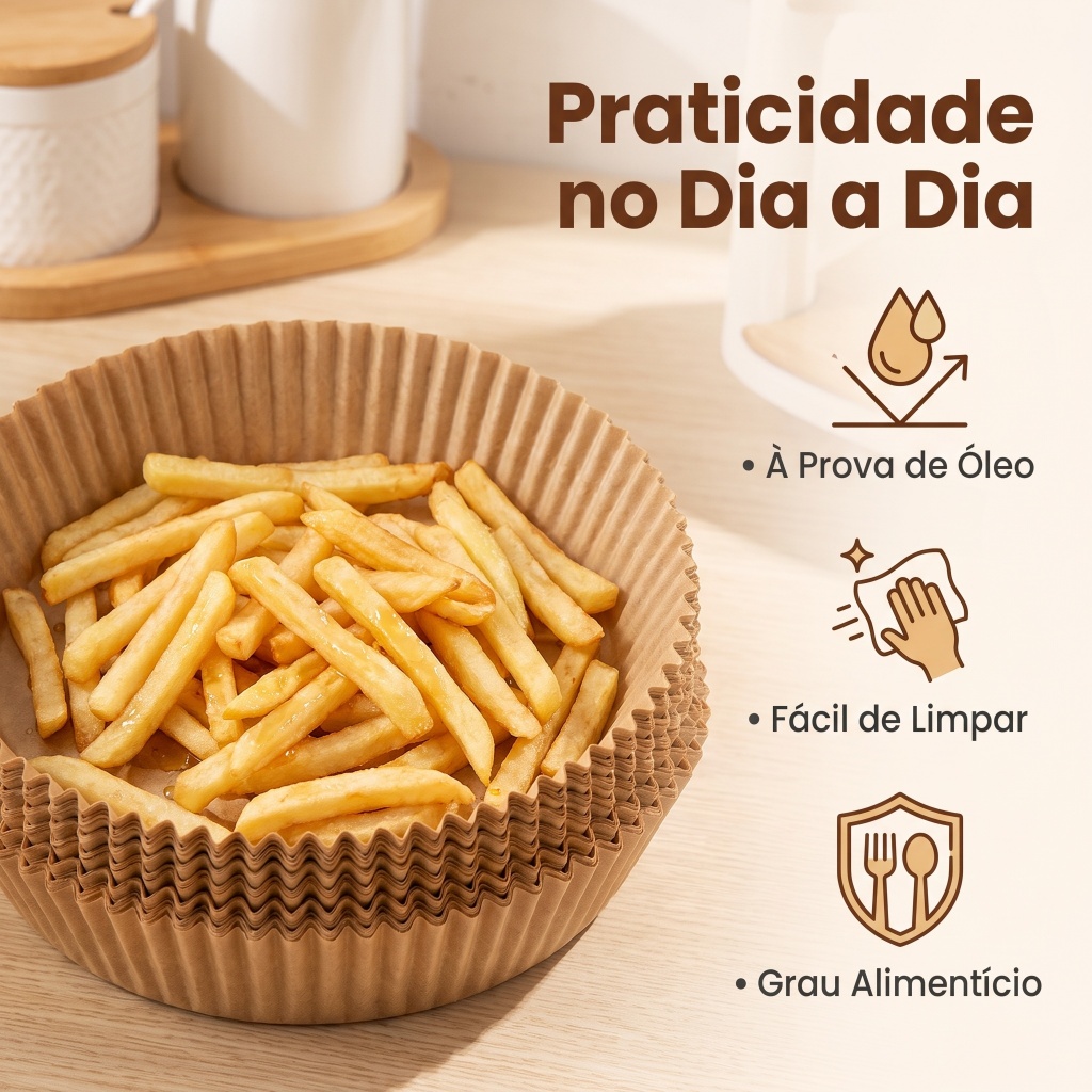 Papel para Air Fryer Antiaderente 50/100/200 Folhas Resistente Uso Diário