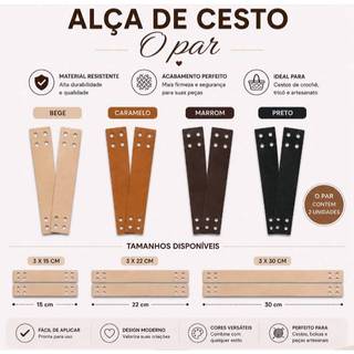 Alças para Cesto e Bolsas Artesanais Acessórios para Crochê e Artesanato Vendida em Par
